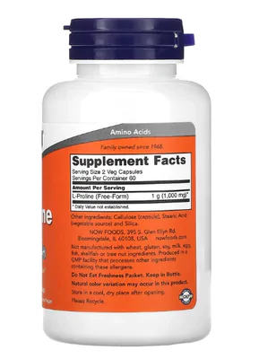 L-Prolina, 500mg, 120 Cápsulas, Now