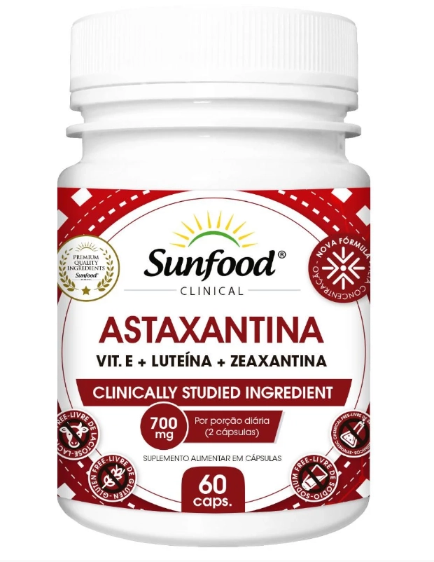 Astaxantina com Vitamina E, Luteína e Zeaxantina, 500mg, 60 cápsulas, Sunfood