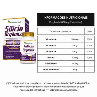 Silício Orgânico SiliciuMax + Vitaminas, 60 Cápsulas, Flora Nativa