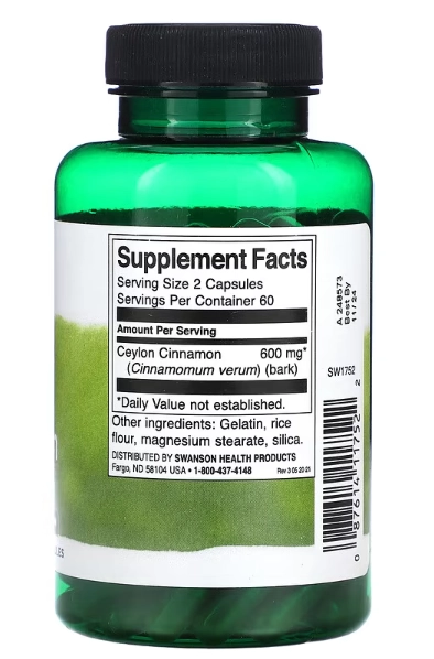 Full Spectrum True Cinnamon, Canela 600mg, 120 Cápsulas, Swanson