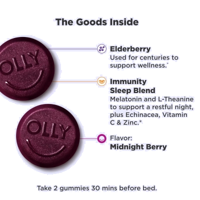 Immunity Sleep + Elderberry Gummies, 3mg de Melatonina, 60 Gomas, OLLY
