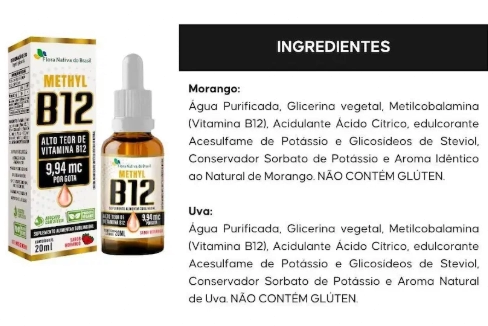 Vitamina B12 Metilcobalamina 9,94mcg, 20ml, Flora Nativa do Brasil