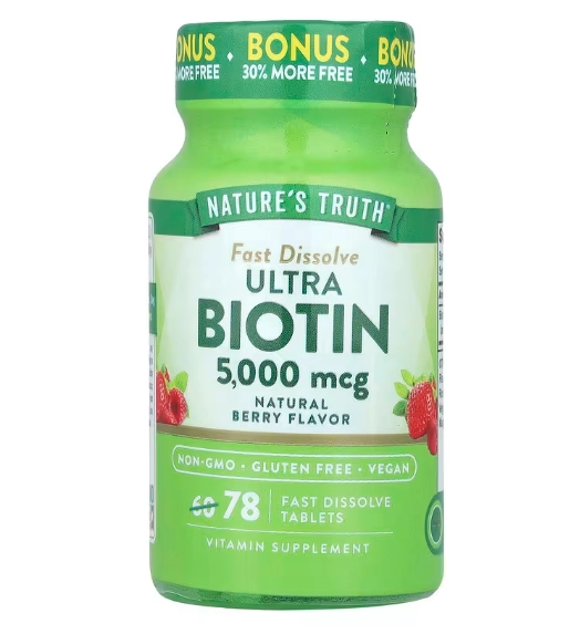 Biotina 5000mcg, 78 Comprimidos Sabor Fruto Silvestre, Nature's Truth