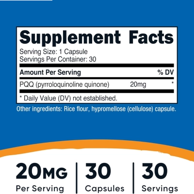  PQQ, Suporte Mitocondrial, 20mg, 30 Cápsulas, Nutricost 
