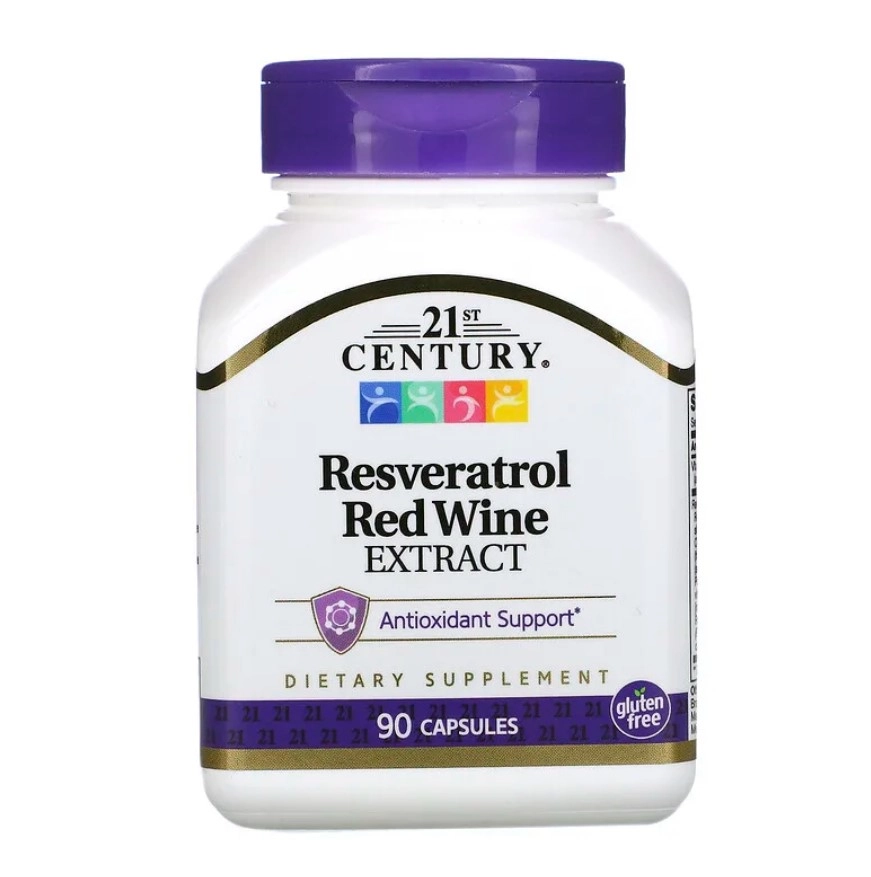 Resveratrol, Extrato de Vinho Tinto, 200mg, 90 Cápsulas, 21st Century