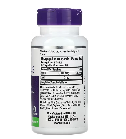 Biotina Plus, Força Extra, 5000mcg, 60 Comprimidos, Natrol