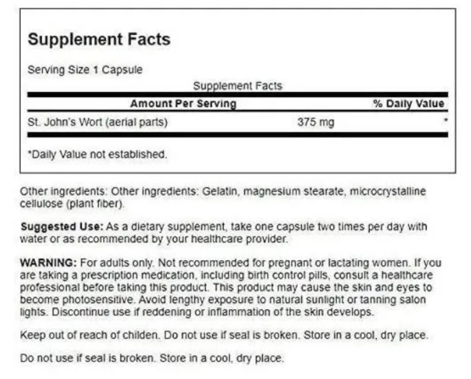 St. John's Wort (Erva de São João), 375mg, 60 cápsulas, Swanson