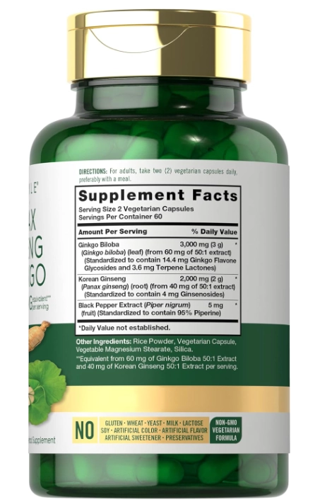 Panax Ginseng e Ginkgo 5000mg, 120 Cápsulas, Carlyle 