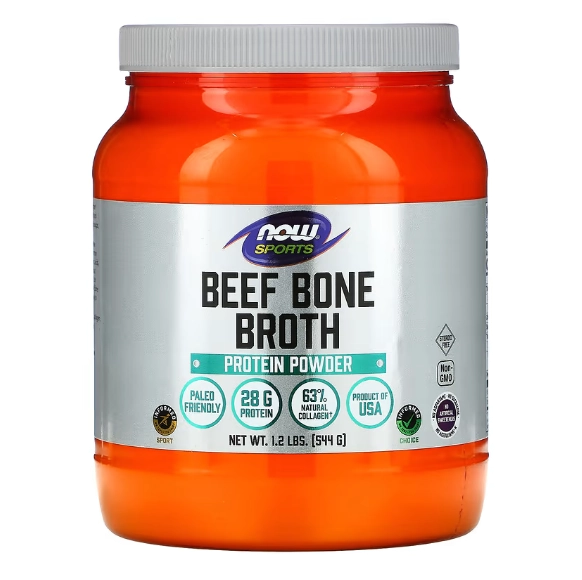 Beef Bone Broth, Caldo de Osso de Boi, Proteína em Pó, 544g, Now