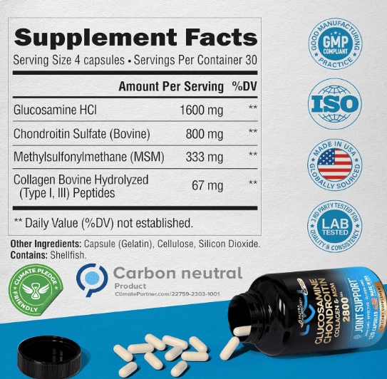 Glucosamina Condroitina 2800mg com Colágeno, Suporte Articular, 120 Cápsulas, Nutraharmony