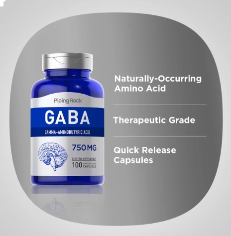 Gaba, 750mg, 100 Cápsulas, PipingRock