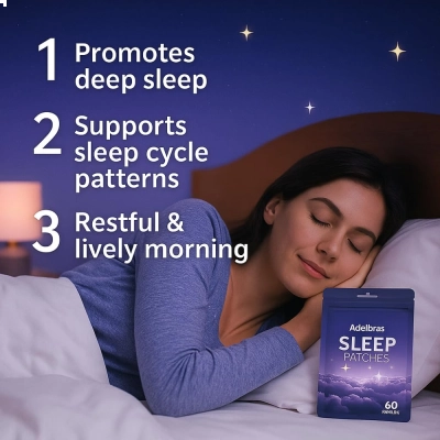 Sleep Patches, Sono Reparador sem Cápsulas, Praticidade e Relaxamento Noturno, 60 Adesivos, Adelbras