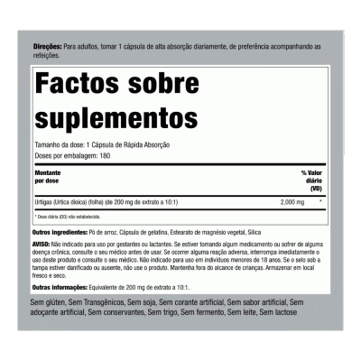 Urtiga 2000mg, 180 Cápsulas de Rápida Absorção - Piping Rock