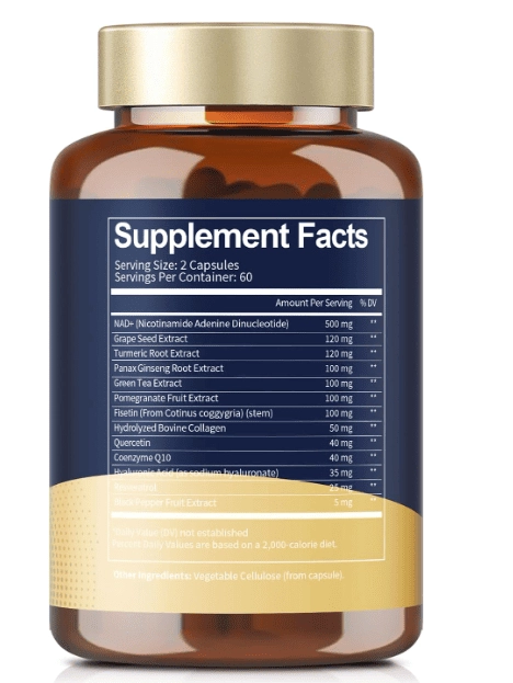 NAD 500mg + Nicotinamida Ribosídeo, Resveratrol, Quercetina e Betaína Boost, 120 Capsulas, Totaria