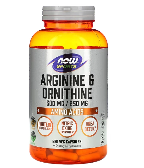 Arginina 500mg e Ornitina 250mg, 250 Cápsulas, Now