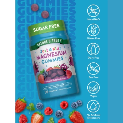 Magnésio para Crianças, Just 4 Kidz, Frutos Silvestres, 50 Gomas, Nature's Truth