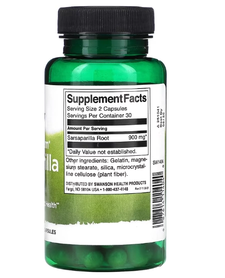 Raiz de Sarsaparilla de Espectro Completo, 450mg, 60 Cápsulas, Swanson