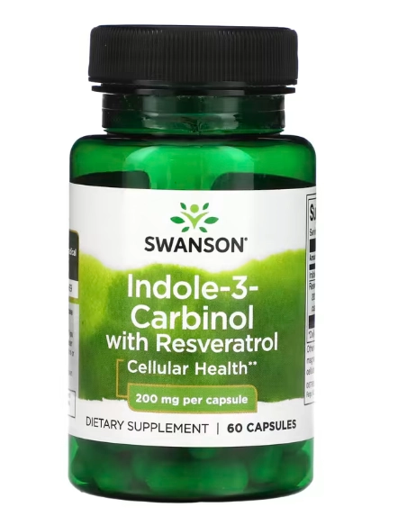Indole-3-Carbinol com Resveratrol, 200mg, 60 Cápsulas, Swanson