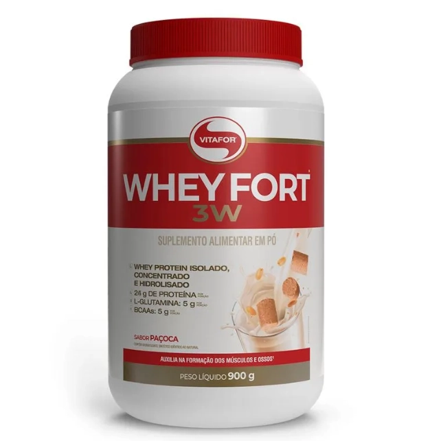 Whey fort 3W, Sabor Paçoca, 900g, Vitafor