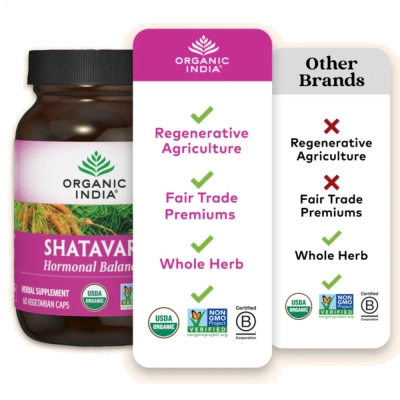 Shatavari Orgânico, Equilíbrio Hormonal Feminino, TPM e Bem-Estar, 180 Cápsulas, Organic India