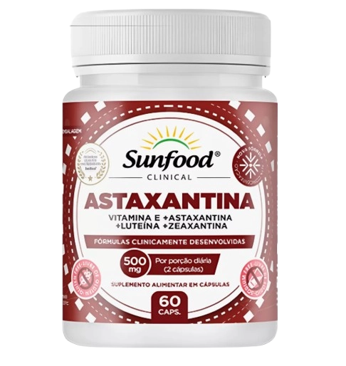 Astaxantina com Vitamina E, Luteína e Zeaxantina, 500mg, 60 cápsulas, Sunfood