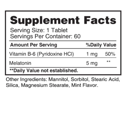 Melatonina 5mg, com vitamina B6, 60 Tablets Sublingual, Earth's Creation