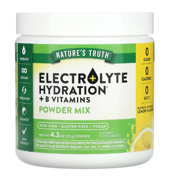 Electrolyte Hydration, Hidratação de Eletrólitos + Vitaminas B, Mistura em Pó Sabor Limonada, 121g, Nature's Truth