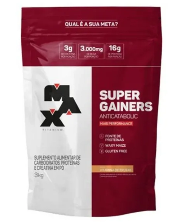 Super Gainers, 3Kg, Sabor Vitamina de Frutas, Refil, Max Titanium