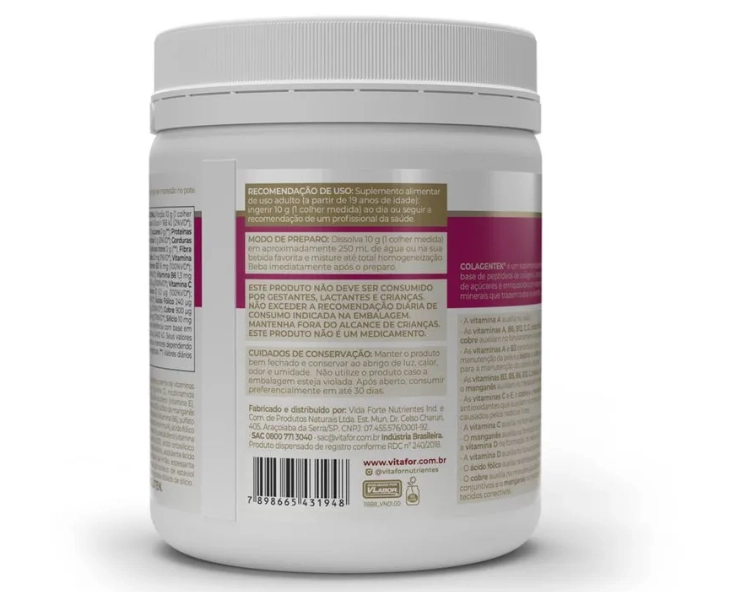 Colágeno Colagentek, 300g, Sabor limão, Vitafor