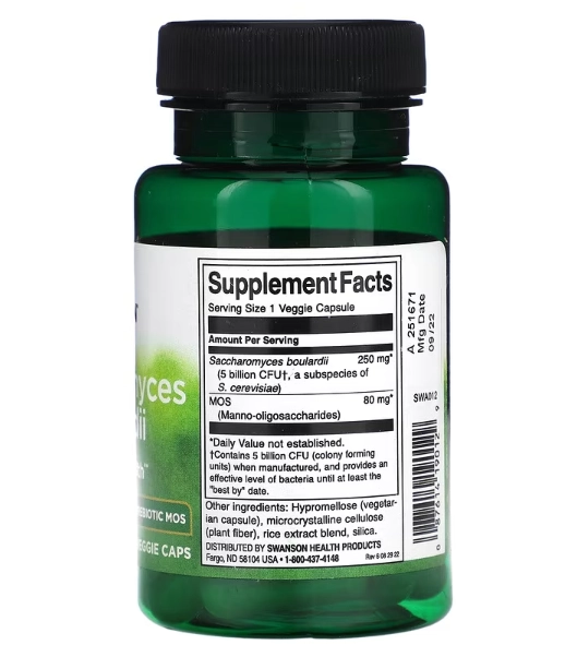 Saccharomyces Boulardii com Prebiotic MOS, 5 Bilhões de UFCs, 30 Cápsulas, Swanson