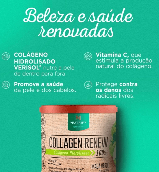 Collagen Renew, Colágeno Hidrolisado em Pó 300g Sabores, Nutrify