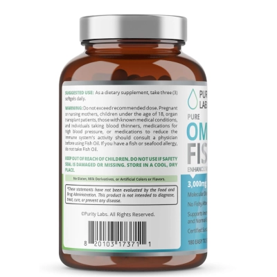 Omega-3 3000mg, Óleo de Peixe, 180 Softgels, Purity Labs