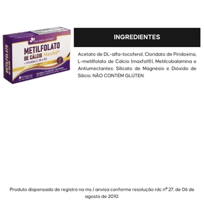 Metilfolato de Cálcio + Vitaminas, E, B6 e B12, 30 Cápsulas, Flora Nativa