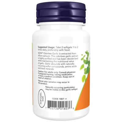Extrato Concentrado de Alho Sem Odor (Odorless Garlic), 100 ou 250 Cápsulas, Now