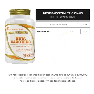 BetaCaroneto Vitamina A, 500mg, 60 Cápsulas, Flora Nativa