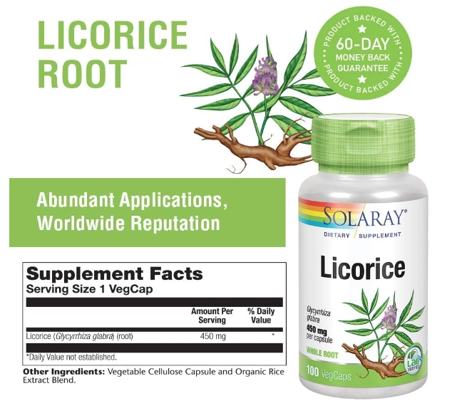 Licorice, Alcaçuz, 450mg, 100 VegCaps, Solaray