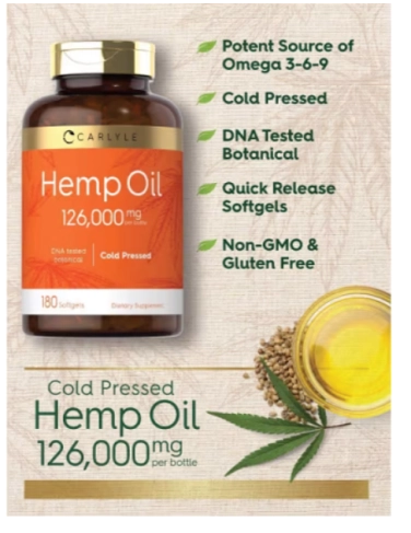 Hemp Oil 126.000mg, 180 Cápsulas, Carlyle