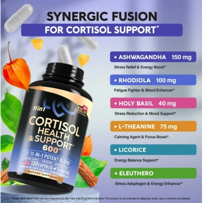 Cortisol health support 600mg, Equilíbrio Hormonal para Mulheres, 120 Cápsulas, Nutraharmony