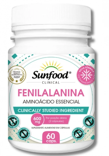 Fenilalanina Aminoácido Essencial, 600mg, 60 Cápsulas, Sunfood