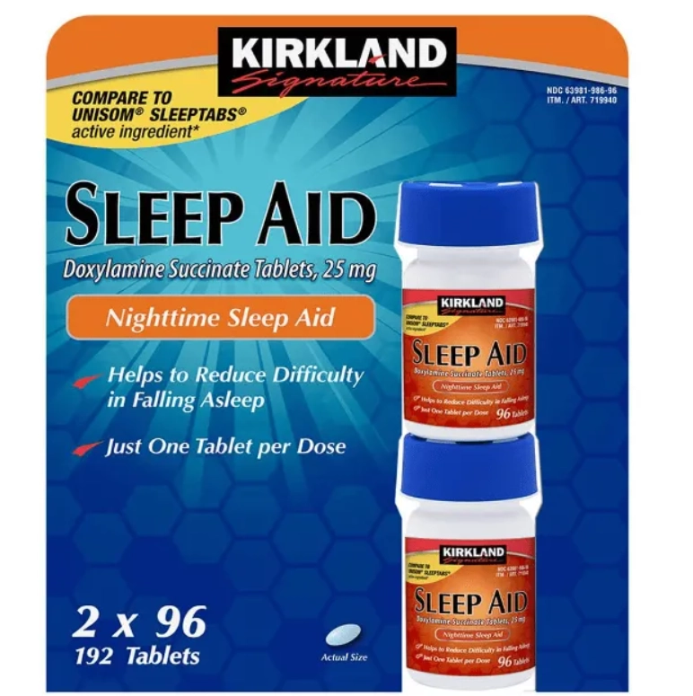 Kit 2x Sleep Aid, 25mg, Auxílio Do Sono Doxylamine, 192 comprimidos, Kirkland