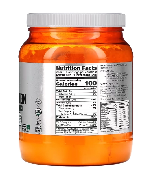 Proteína Whey Orgânica, Naturalmente Sem Sabor, 454g, Now