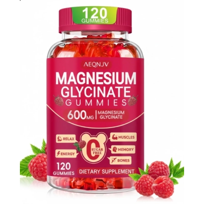 Magnésio Glicinato 600mg, com L-treonato, 120 Gomas Sabor Framboesa, AEQNJV