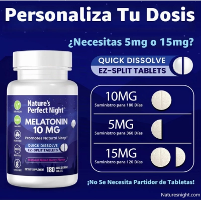 Melatonina 10mg de Alta Potência, 180 Comprimidos Sabor Frutas Vermelhas, Nature's Perfect Night