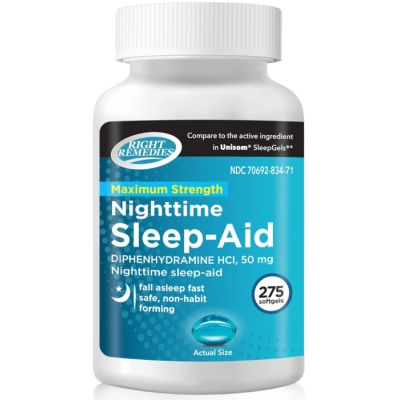 Nighttime Sleep Aid  50mg, Auxilio do Sono, 275 Cápsulas,  Right Remedies