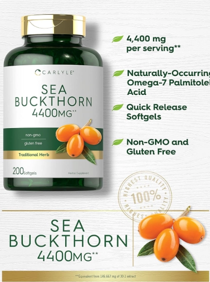 Sea Buckthorn Oil, Óleo de Espinheiro Marítimo, 4400mg, 200 Softgels, Carlyle