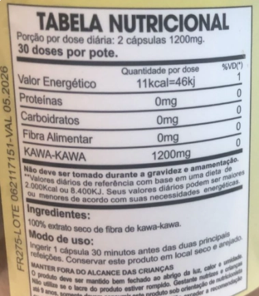 Kawa Kawa 1200mg, Extrato Seco, 60 Cápsulas, Folhas e Raízes