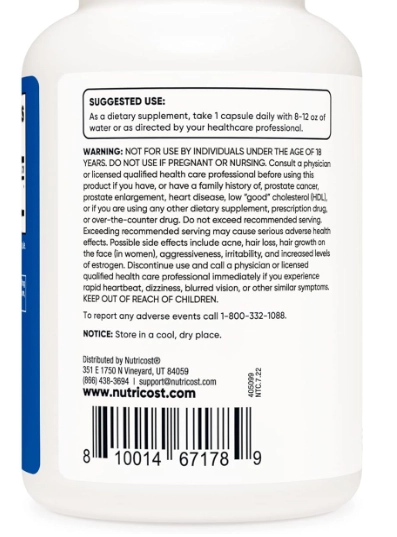 DHEA 50mg, 240 Cápsulas, Nutricost