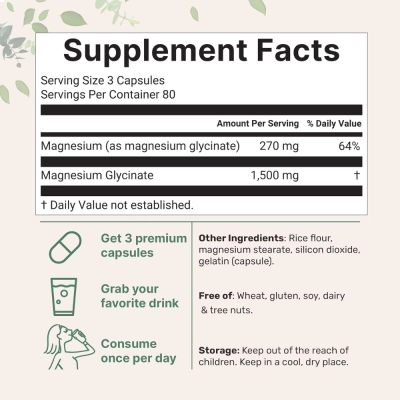 Triple Strength Magnesium Glycinate, 1500mg, 240 Cápsulas, Micro Ingredients