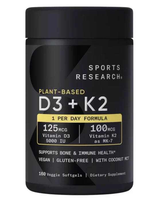 Vitamina D3 5000IU  + K-2 MK-7 100mg,  160 Cápsulas, Sports Research