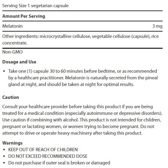 Melatonina, 3mg, 60 cápsulas Life Extension